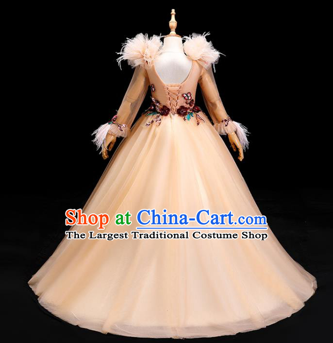 Top Girl Catwalks Show Embroidered Clothing Christmas Princess Formal Garment Children Stage Performance Champagne Veil Evening Dress
