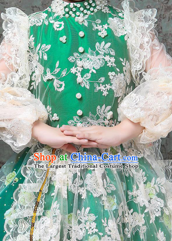 Custom Kid Birthday Fashion Children Day Performance Green Dress Europe Palace Clothing Girl Princess Full Dress