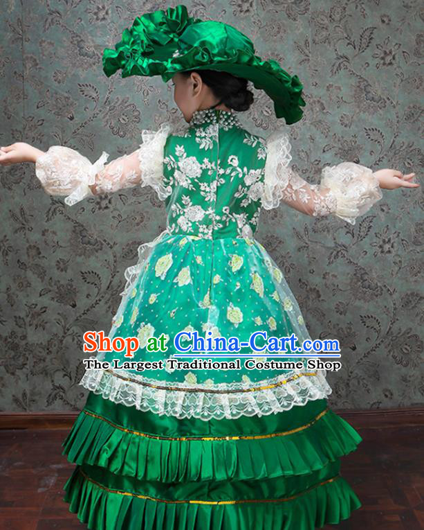 Custom Kid Birthday Fashion Children Day Performance Green Dress Europe Palace Clothing Girl Princess Full Dress