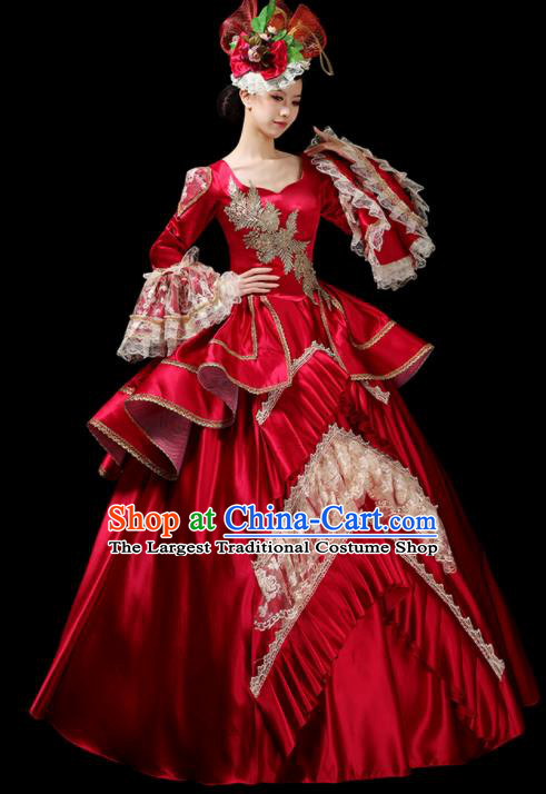 Custom Europe Countess Clothing European Medieval Red Full Dress Drama Performance Fashion Western Woman Catwalks Dress