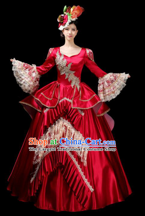 Custom Europe Countess Clothing European Medieval Red Full Dress Drama Performance Fashion Western Woman Catwalks Dress