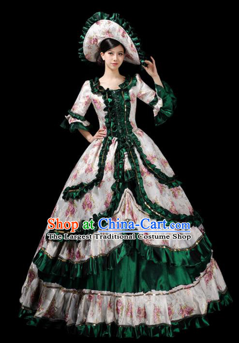 Custom Europe Catwalks Clothing European Vintage Full Dress Opera Performance Fashion Western Court Woman Green Dress