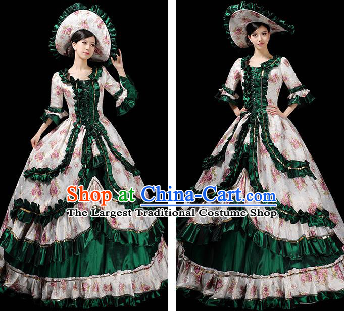 Custom Europe Catwalks Clothing European Vintage Full Dress Opera Performance Fashion Western Court Woman Green Dress