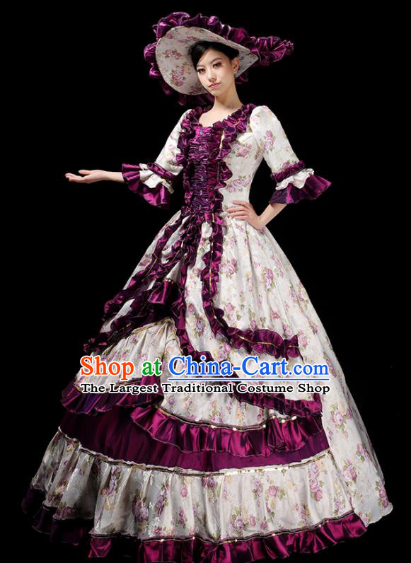 Custom Western Court Woman Purple Dress Europe Catwalks Clothing European Vintage Full Dress Opera Performance Fashion