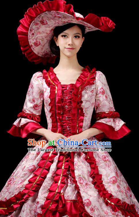 Custom Opera Performance Fashion Western Court Woman Red Dress Europe Catwalks Clothing European Vintage Full Dress