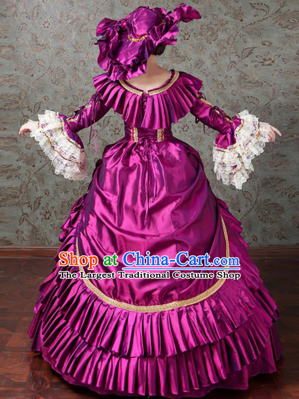 Custom Europe Duchess Clothing Catwalks Purple Satin Full Dress European Medieval Vintage Dress Western Stage Opera Fashion