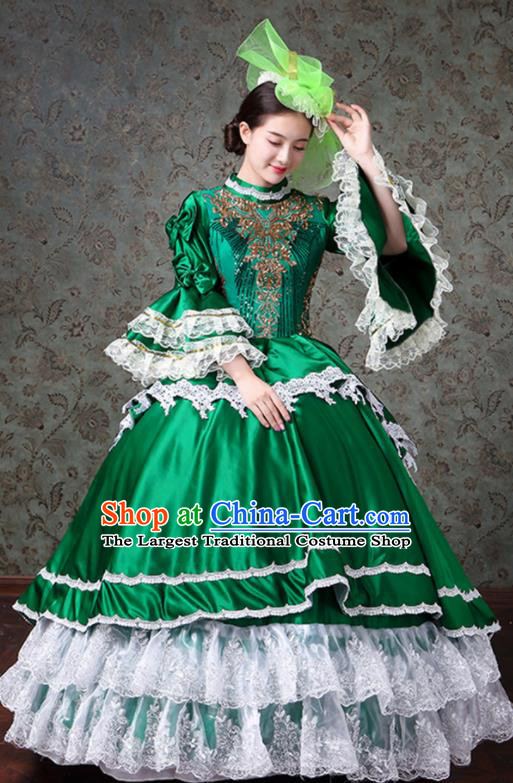 Custom Europe Noble Miss Clothing Catwalks Green Trailing Full Dress European Performance Dress Western Vintage Fashion