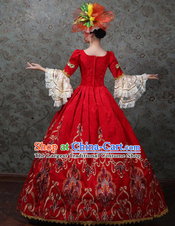 Custom Catwalks Full Dress European Queen Red Dress Western Vintage Fashion Europe Noble Woman Clothing