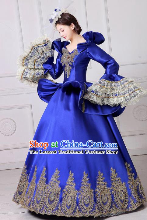 Custom Europe Royal Princess Clothing Catwalks Royalblue Full Dress European Queen Dress Western Vintage Fashion
