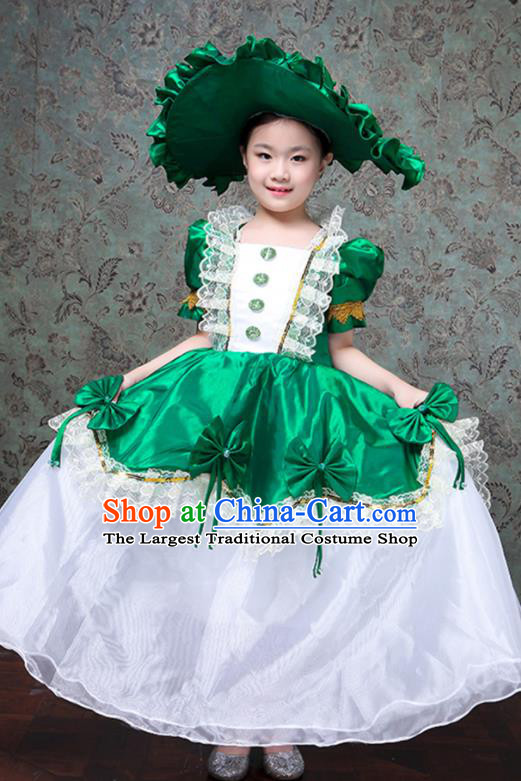 Custom Kid Performance Fashion Children Day Catwalks Dress Europe Princess Clothing Girl Green Full Dress