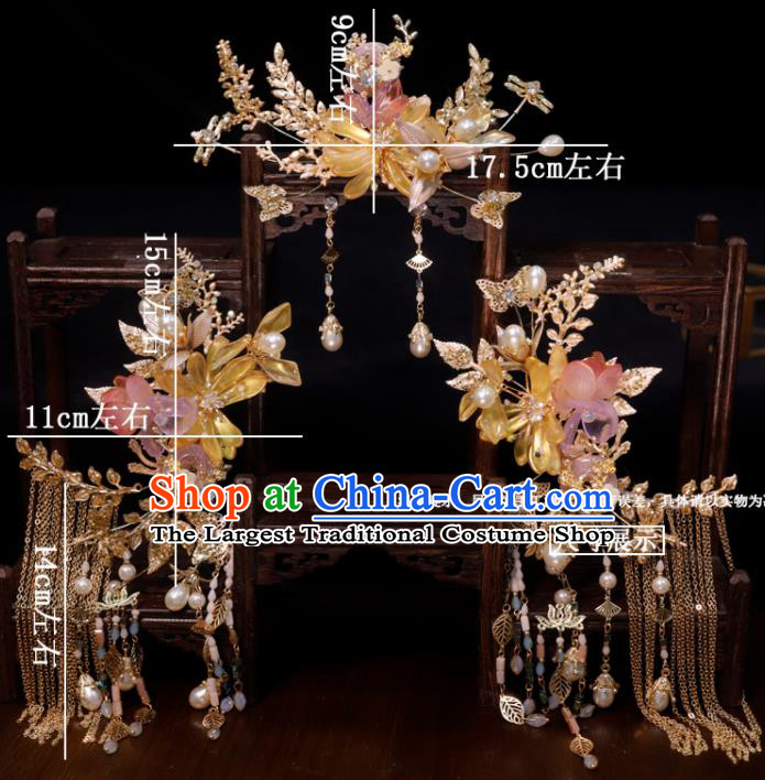 Chinese Classical Wedding Hair Accessories Ancient Bride Hair Crown and Tassel Hairpins Xiuhe Suits Headdress Handmade Headwear