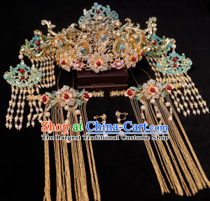 Chinese Handmade Wedding Headdress Ancient Bride Hair Crown Classical Wedding Hair Accessories Xiuhe Suits Phoenix Coronet