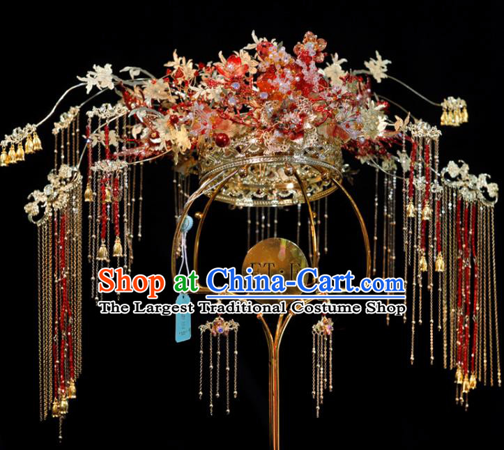 Chinese Xiuhe Suits Phoenix Coronet Handmade Wedding Headdress Ancient Bride Hair Crown Classical Hair Accessories