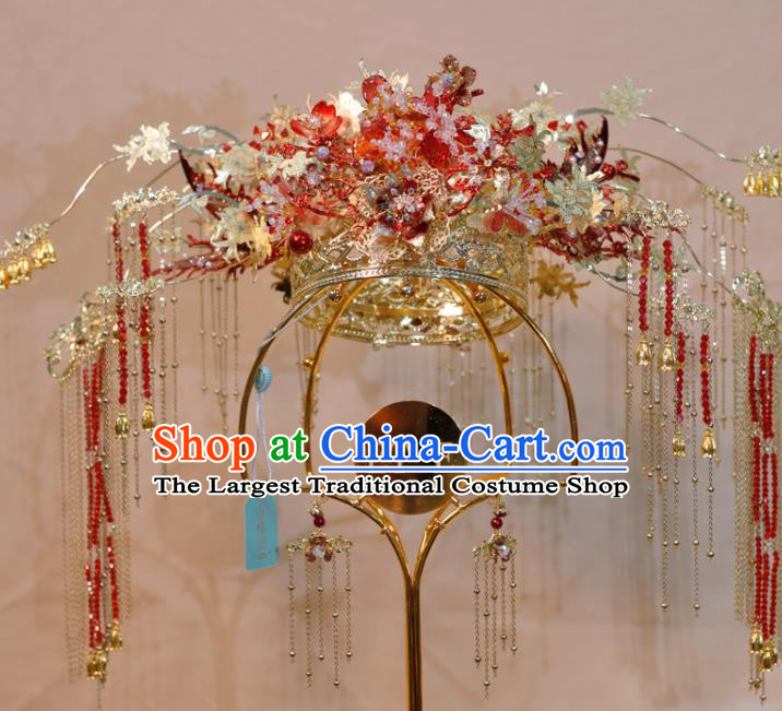 Chinese Xiuhe Suits Phoenix Coronet Handmade Wedding Headdress Ancient Bride Hair Crown Classical Hair Accessories