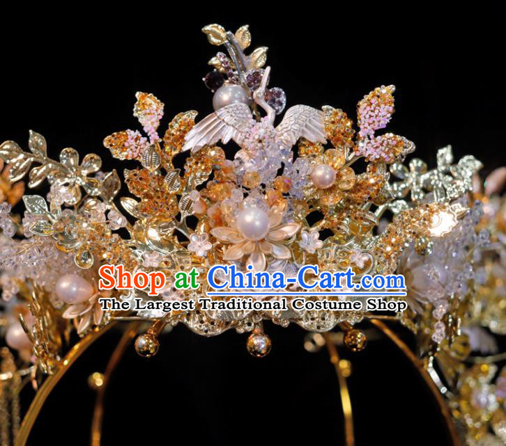 Chinese Xiuhe Suits Tassel Phoenix Coronet Handmade Wedding Headdress Ancient Bride Hair Crown Classical Hair Accessories