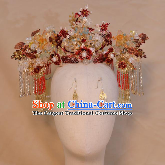 Chinese Xiuhe Suits Headdress Handmade Tassel Phoenix Coronet Classical Wedding Hair Accessories Ancient Bride Headpieces