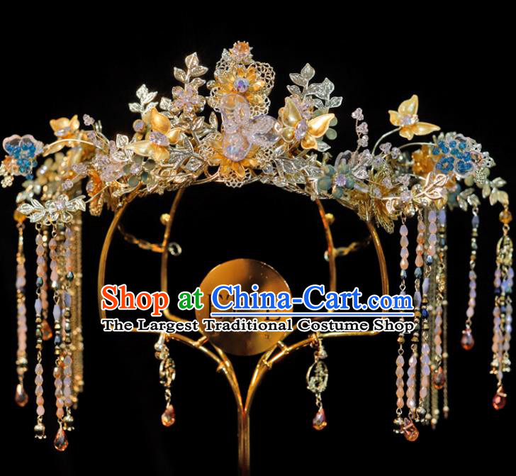 Chinese Wedding Tassel Phoenix Coronet Classical Headpieces Handmade Hair Accessories Ancient Bride Hair Crown