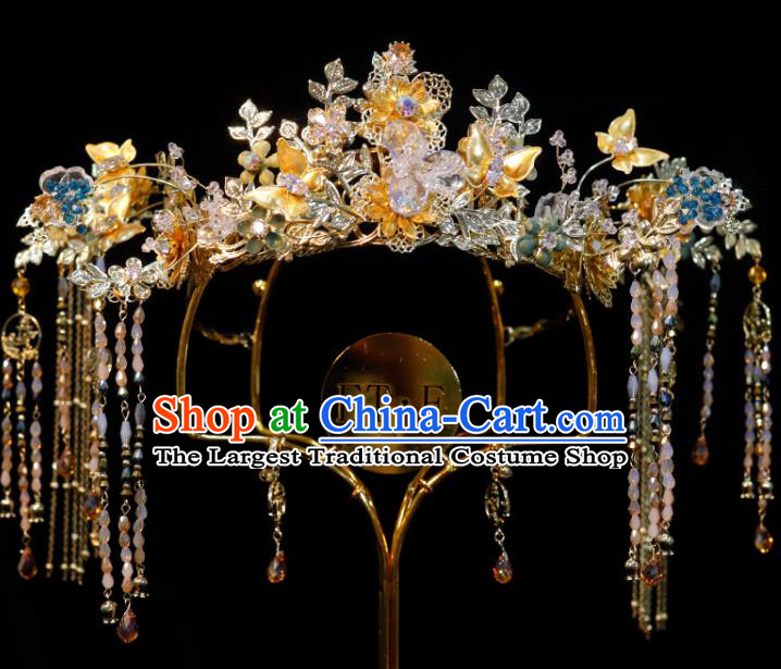 Chinese Wedding Tassel Phoenix Coronet Classical Headpieces Handmade Hair Accessories Ancient Bride Hair Crown