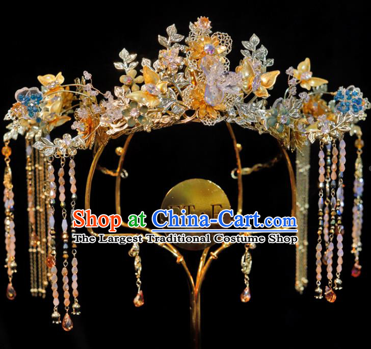 Chinese Wedding Tassel Phoenix Coronet Classical Headpieces Handmade Hair Accessories Ancient Bride Hair Crown