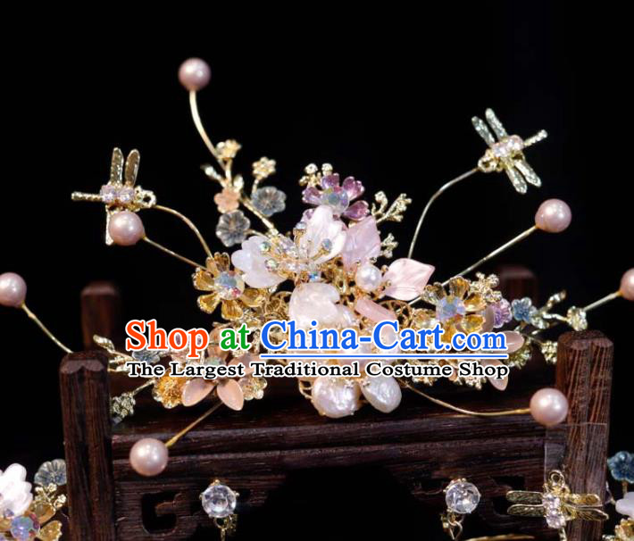 Chinese XiuHe Pearls Headpieces Handmade Wedding Hair Accessories Ancient Bride Hair Crown Classical Tassel Hairpins