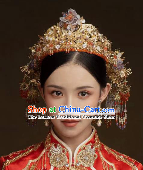 Chinese Classical Tassel Hair Crown Hanfu Headdress Handmade Wedding Hair Accessories Ancient Bride Phoenix Coronet