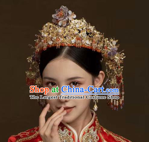 Chinese Classical Tassel Hair Crown Hanfu Headdress Handmade Wedding Hair Accessories Ancient Bride Phoenix Coronet