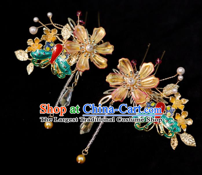 Chinese Ancient Bride Shell Hairpins Classical Cloisonne Hair Sticks Handmade Wedding Headpieces Xiuhe Suits Hair Accessories