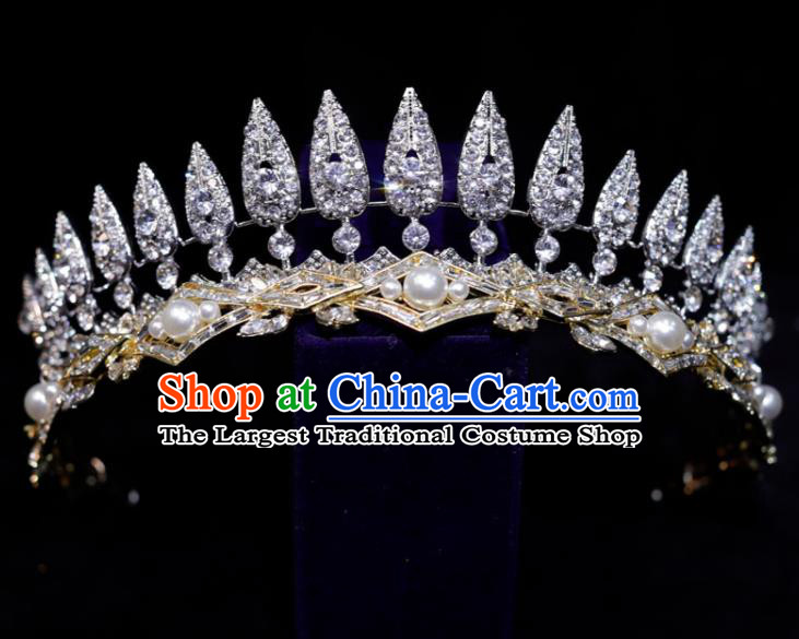 Top Grade Baroque Princess Hair Accessories Wedding Tiara Bride Zircon Headpiece Handmade Crystal Royal Crown