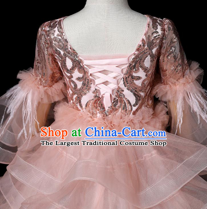 Top Baroque Girl Princess Fashion Garment Children Stage Show Formal Clothing Catwalks Pink Trailing Evening Dress