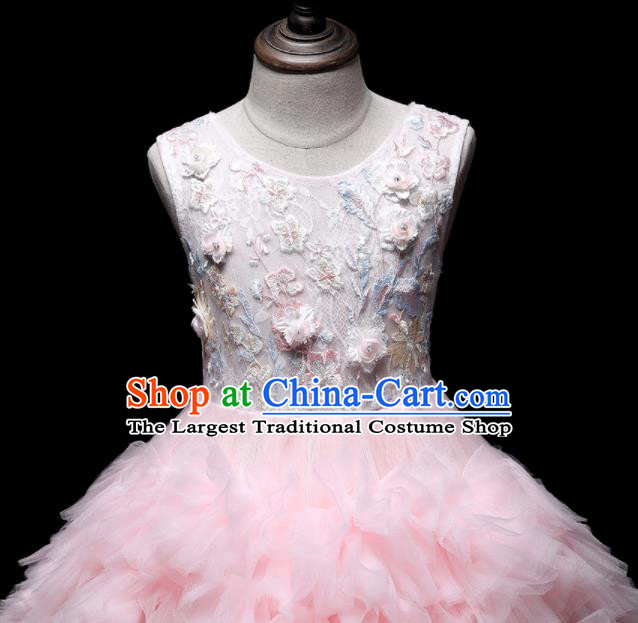 Top Children Stage Show Formal Clothing Catwalks Pink Veil Trailing Evening Dress Girl Princess Fashion Garment
