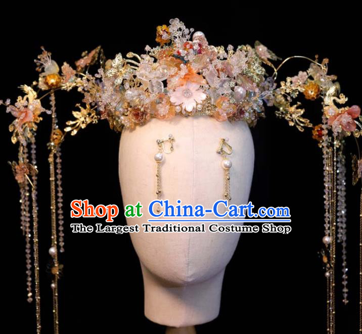 Chinese Classical Tassel Phoenix Coronet XiuHe Headpieces Handmade Wedding Hair Accessories Ancient Bride Flowers Hair Crown