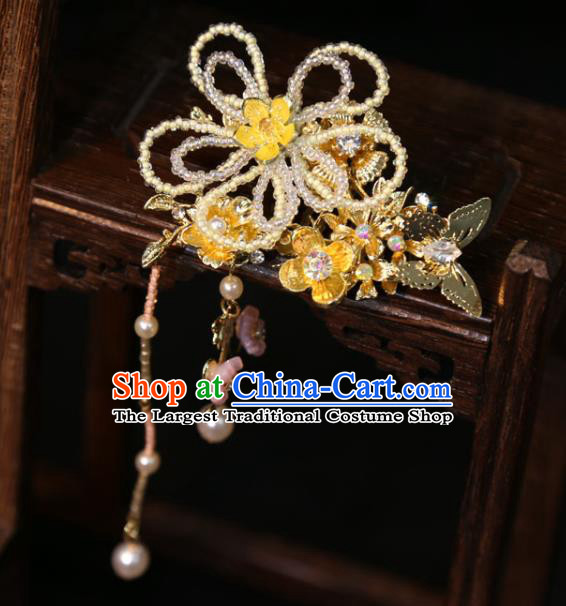 Chinese Ancient Bride Golden Hair Crown Classical Tassel Hairpins Handmade Wedding Headdress Traditional XiuHe Hair Accessories
