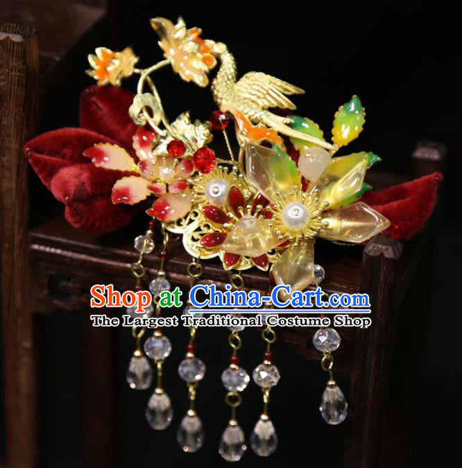 China Handmade Wedding Hair Accessories Traditional Hanfu Hairpins Ancient Bride Golden Crane Hair Sticks