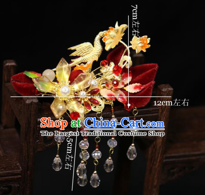 China Handmade Wedding Hair Accessories Traditional Hanfu Hairpins Ancient Bride Golden Crane Hair Sticks