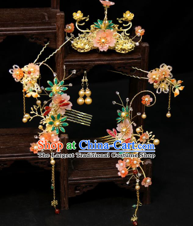 Chinese Traditional XiuHe Hair Accessories Ancient Bride Enamel Hair Combs Classical Tassel Hairpins Handmade Wedding Headdress