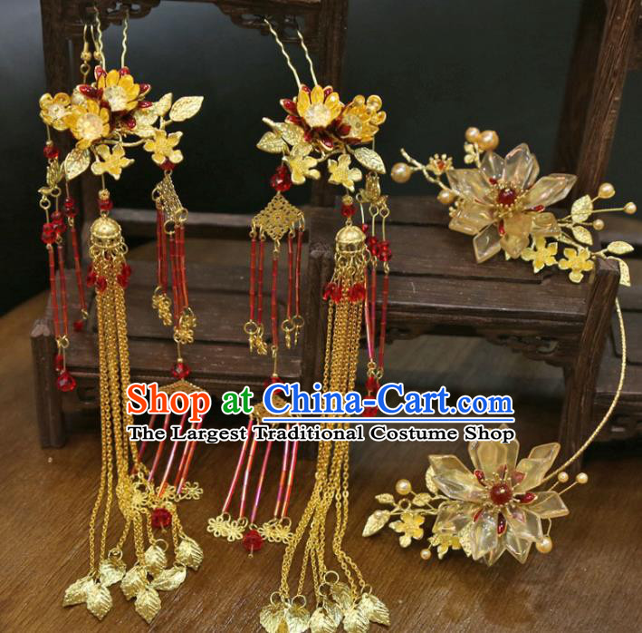Chinese Ancient Bride Golden Lotus Hairpin Classical Hair Clasp Handmade Wedding Headdress Traditional XiuHe Hair Accessories