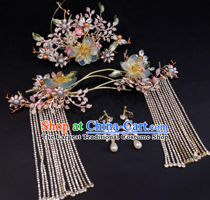 Chinese XiuHe Suits Hair Accessories Ancient Bride Hair Crown Classical Tassel Hairpins Handmade Wedding Headpieces