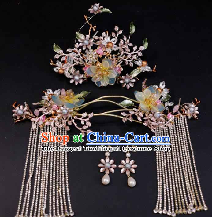 Chinese XiuHe Suits Hair Accessories Ancient Bride Hair Crown Classical Tassel Hairpins Handmade Wedding Headpieces