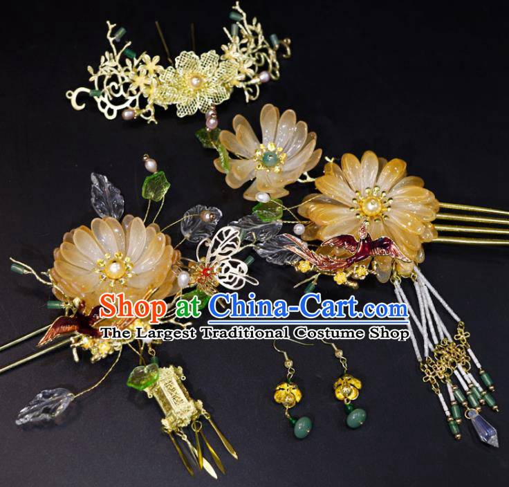 Chinese Handmade Wedding Headpieces XiuHe Suits Hair Accessories Ancient Bride Hair Comb Classical Tassel Lotus Hairpins