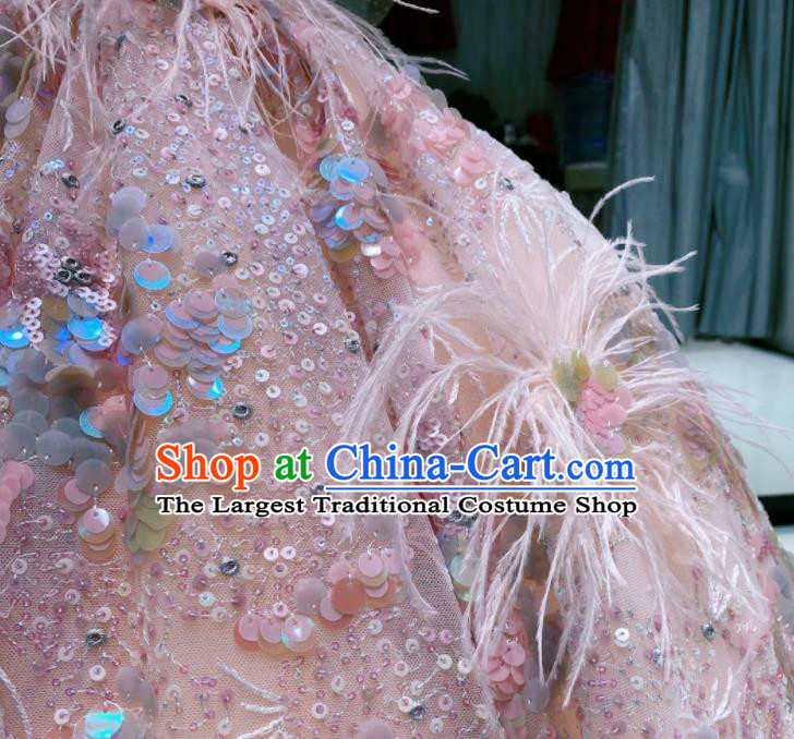 Top Girl Catwalks Show Sequins Evening Clothing Baroque Princess Formal Garment Children Stage Performance Pink Full Dress