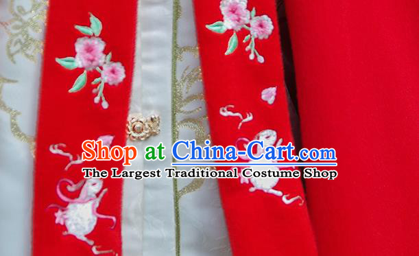 China Ming Dynasty Princess Embroidered Red Mantle Traditional Female Hanfu Historical Clothing Ancient Young Lady Woolen Cape