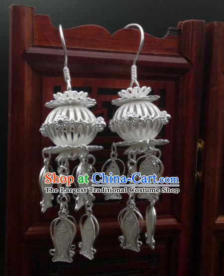 Handmade China Wedding Earrings Classical Golden Lantern Ear Accessories Ming Dynasty Gilding Silver Fish Tassel Ear Jewelry