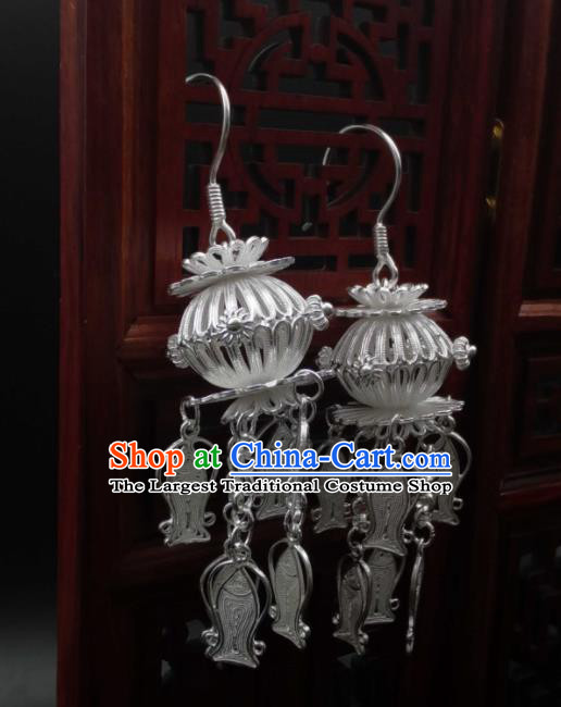 Handmade China Wedding Earrings Classical Golden Lantern Ear Accessories Ming Dynasty Gilding Silver Fish Tassel Ear Jewelry