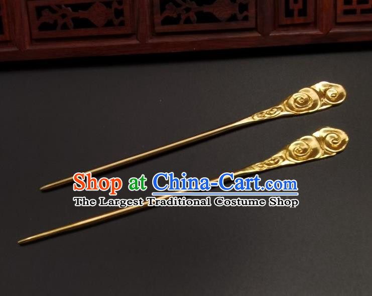 Chinese Classical Golden Hair Stick Handmade Cheongsam Headpiece Traditional Hanfu Hair Accessories Carving Cloud Hairpin