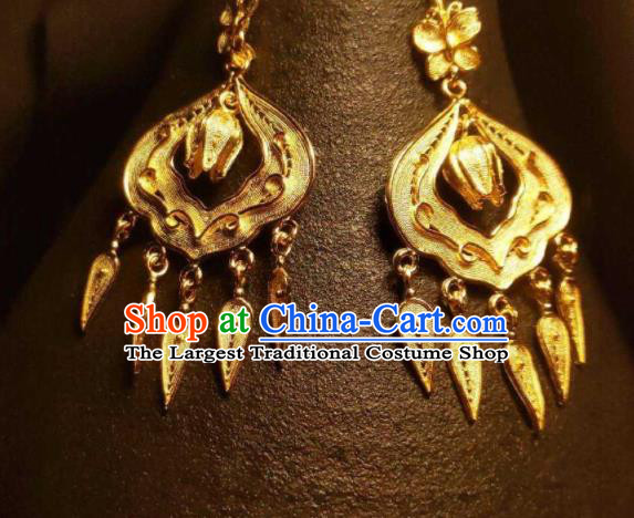 Handmade China Ming Dynasty Silver Ear Jewelry Wedding Golden Earrings Classical Gilding Ear Accessories