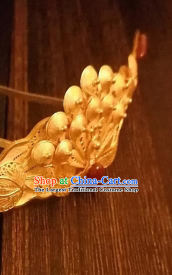 Chinese Ancient Empress Peacock Hairpin Classical Gilding Hair Crown Handmade Ming Dynasty Headpiece Traditional Wedding Hair Accessories
