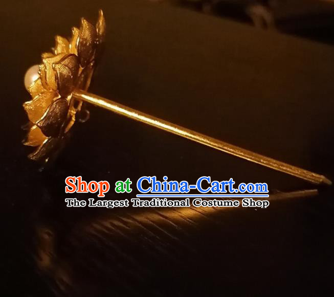Chinese Classical Pearl Hair Stick Handmade Ming Dynasty Headpiece Traditional Wedding Hair Accessories Ancient Princess Gilding Peony Hairpin