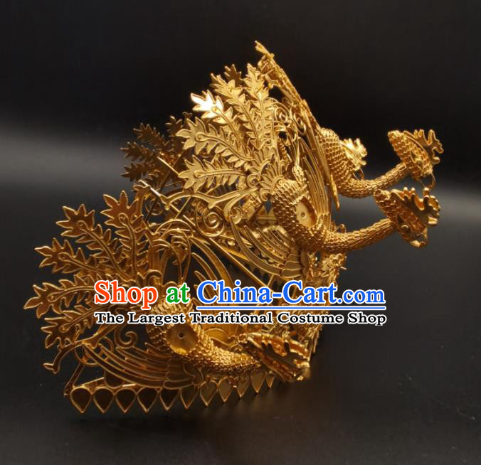 Chinese Handmade Ming Dynasty Headdress Traditional Wedding Hair Accessories Ancient Empress Golden Phoenix Coronet Classical Hair Crown