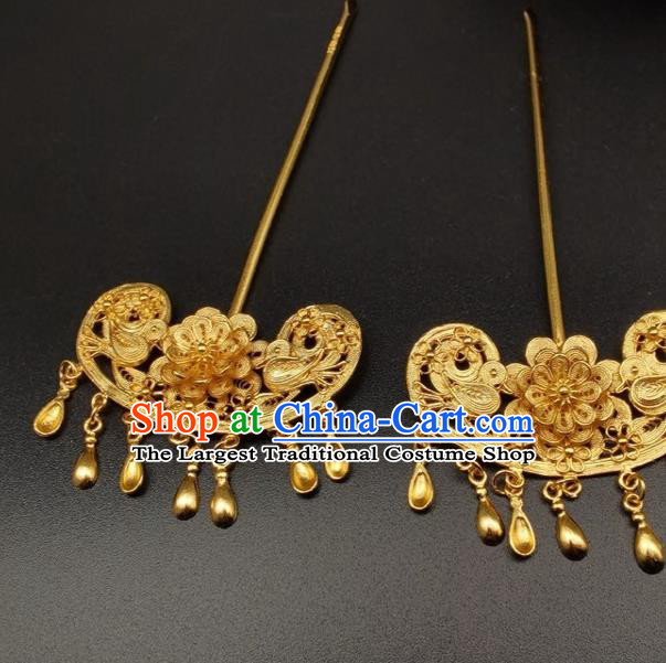 Chinese Handmade Ming Dynasty Headpiece Traditional Wedding Hair Accessories Ancient Princess Gilding Hairpin Classical Tassel Hair Stick
