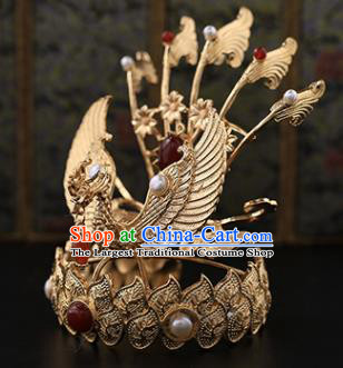 Chinese Handmade Ming Dynasty Headdress Traditional Hanfu Hair Accessories Ancient Empress Phoenix Coronet Classical Wedding Golden Hair Crown and Hairpin